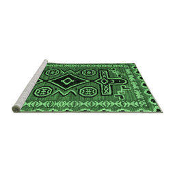 Sideview of Machine Washable Southwestern Emerald Green Country Area Rugs, wshabs4447emgrn