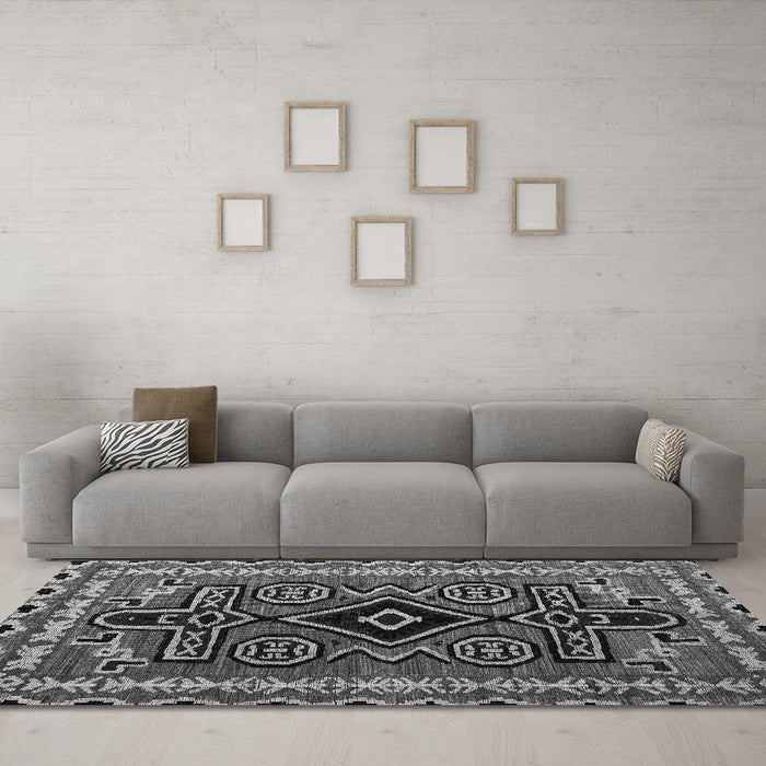 Machine Washable Southwestern Gray Country Rug in a Living Room,, wshabs4447gry