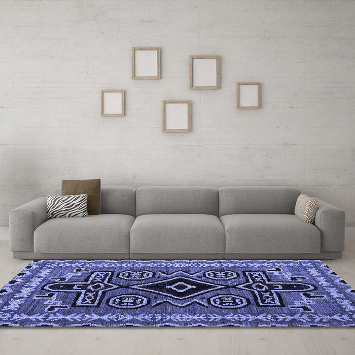 Machine Washable Southwestern Blue Country Rug in a Living Room, wshabs4447blu
