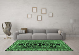 Machine Washable Southwestern Emerald Green Country Area Rugs in a Living Room,, wshabs4447emgrn
