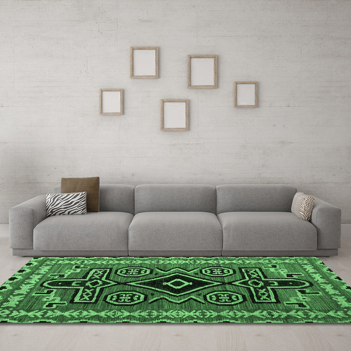 Machine Washable Southwestern Emerald Green Country Area Rugs in a Living Room,, wshabs4447emgrn