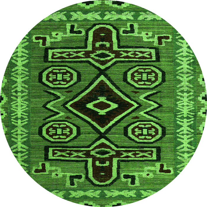 Round Machine Washable Southwestern Green Country Area Rugs, wshabs4447grn
