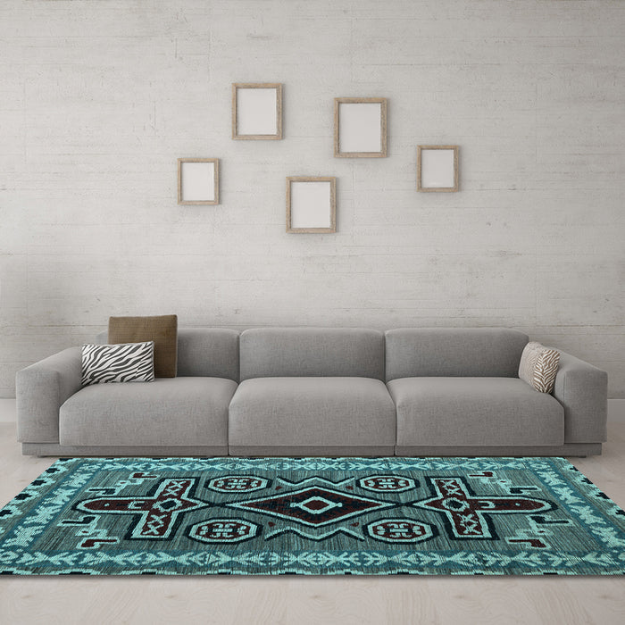 Machine Washable Southwestern Light Blue Country Rug in a Living Room, wshabs4447lblu