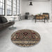 Round Machine Washable Abstract Bakers Brown Rug in a Office, wshabs4447