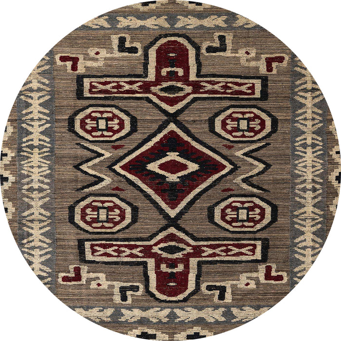 Round Machine Washable Abstract Bakers Brown Rug, wshabs4447