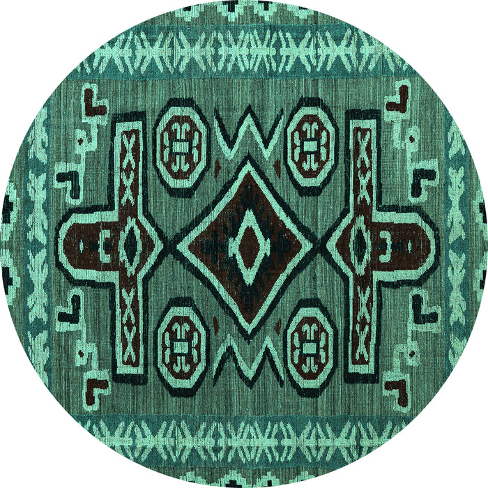 Round Machine Washable Southwestern Turquoise Country Area Rugs, wshabs4447turq