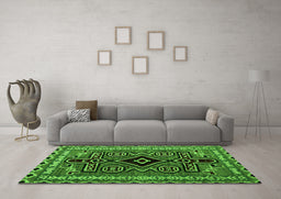 Machine Washable Southwestern Green Country Area Rugs in a Living Room,, wshabs4447grn
