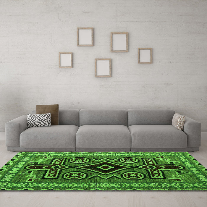 Machine Washable Southwestern Green Country Area Rugs in a Living Room,, wshabs4447grn