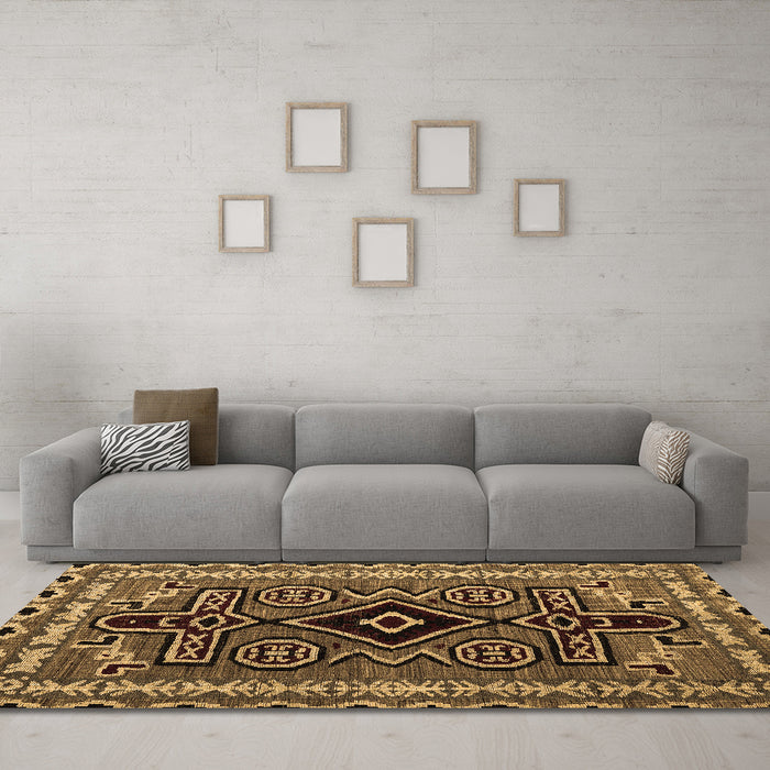 Machine Washable Southwestern Brown Country Rug in a Living Room,, wshabs4447brn