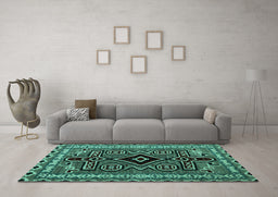 Machine Washable Southwestern Turquoise Country Area Rugs in a Living Room,, wshabs4447turq