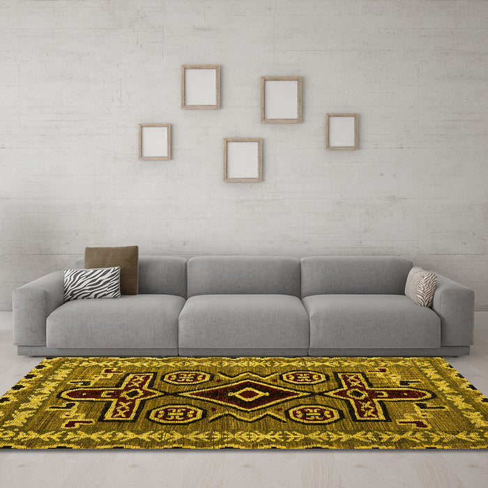 Machine Washable Southwestern Yellow Country Rug in a Living Room, wshabs4447yw