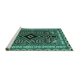 Sideview of Machine Washable Southwestern Turquoise Country Area Rugs, wshabs4447turq