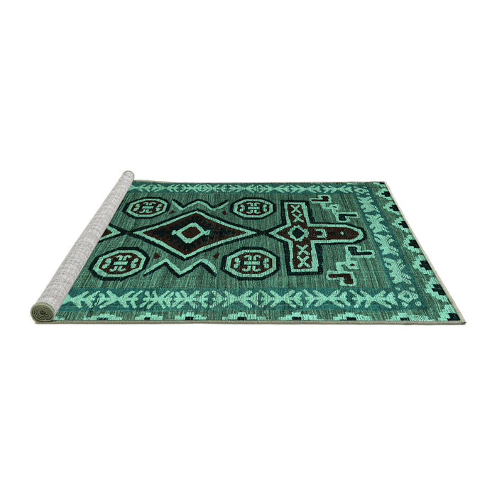 Sideview of Machine Washable Southwestern Turquoise Country Area Rugs, wshabs4447turq
