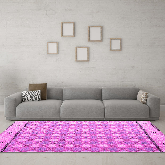 Machine Washable Abstract Pink Modern Rug in a Living Room, wshabs4448pnk