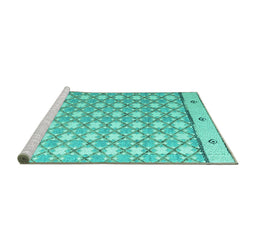 Sideview of Machine Washable Abstract Turquoise Modern Area Rugs, wshabs4448turq