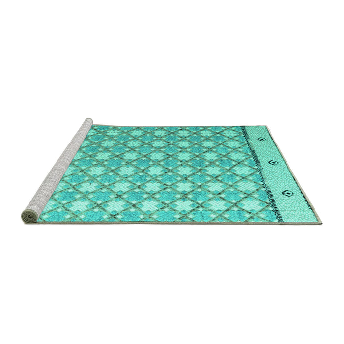 Sideview of Machine Washable Abstract Turquoise Modern Area Rugs, wshabs4448turq