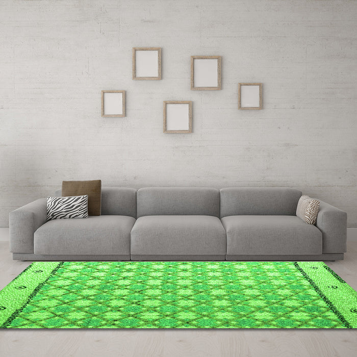 Machine Washable Abstract Green Modern Area Rugs in a Living Room,, wshabs4448grn
