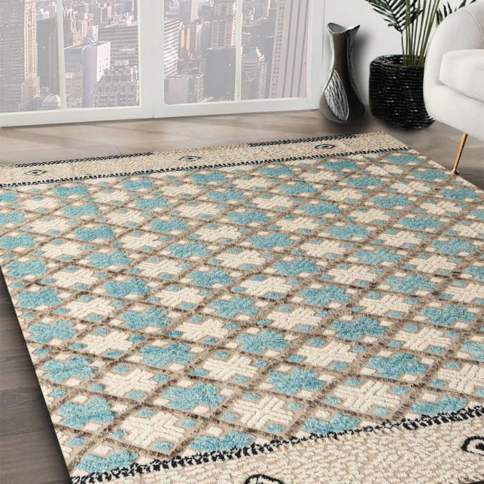 Machine Washable Abstract Khaki Green Rug in a Family Room, wshabs4448