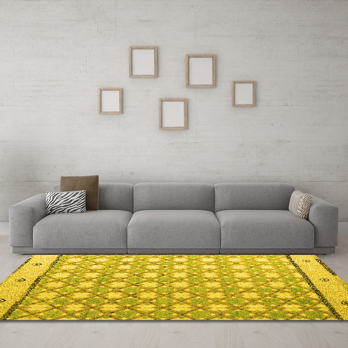 Machine Washable Abstract Yellow Modern Rug in a Living Room, wshabs4448yw