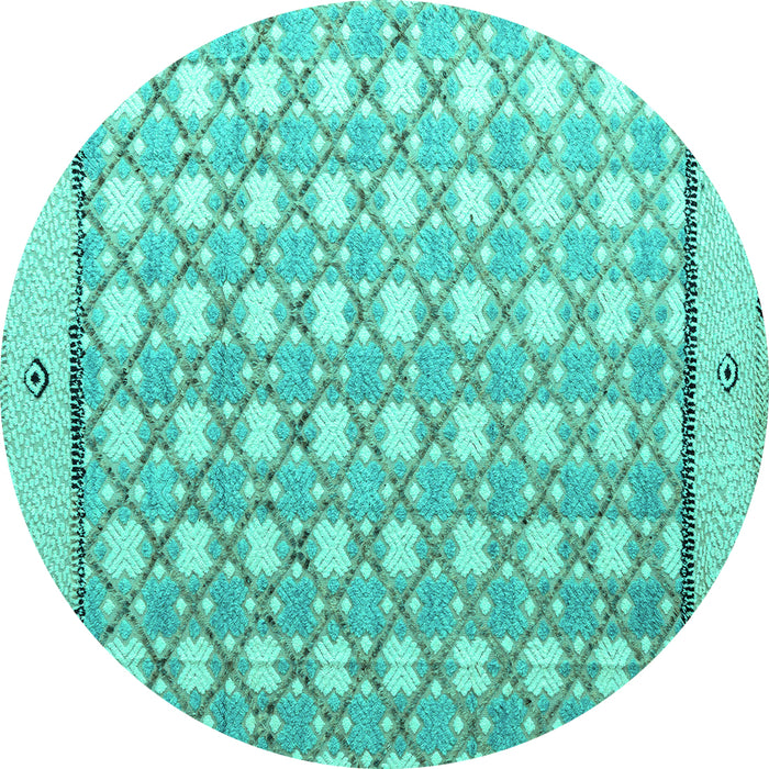 Round Machine Washable Abstract Turquoise Modern Area Rugs, wshabs4448turq