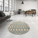 Round Abstract Khaki Green Modern Rug in a Office, abs4448