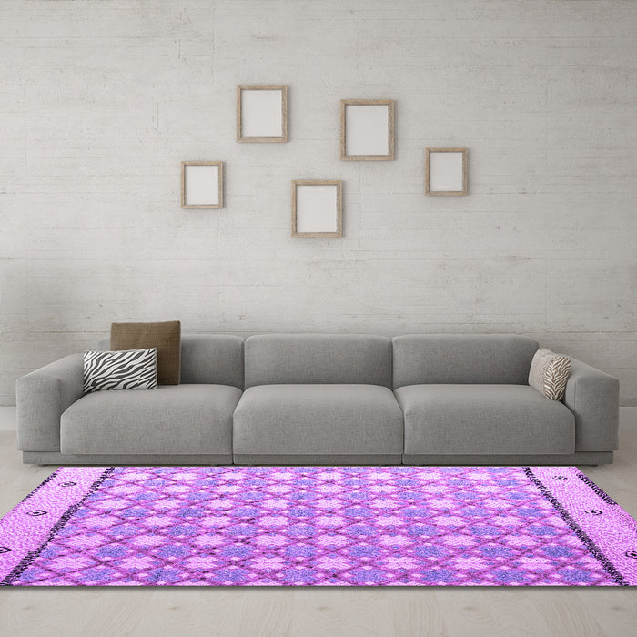 Machine Washable Abstract Purple Modern Area Rugs in a Living Room, wshabs4448pur