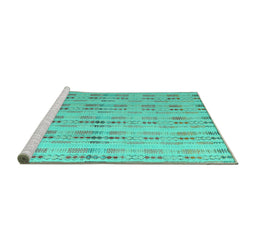Sideview of Machine Washable Abstract Turquoise Modern Area Rugs, wshabs4449turq