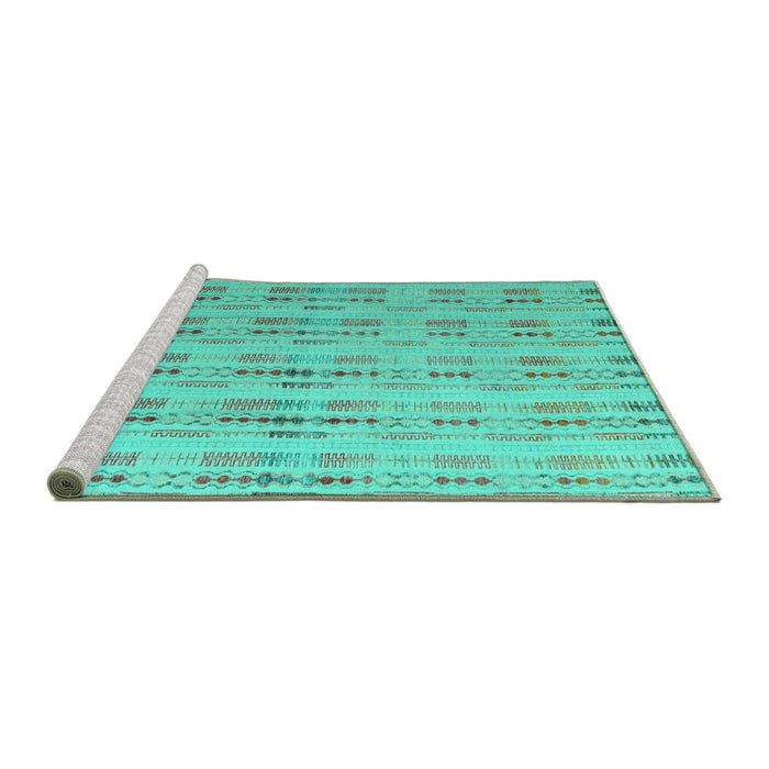 Sideview of Machine Washable Abstract Turquoise Modern Area Rugs, wshabs4449turq