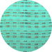 Round Machine Washable Abstract Turquoise Modern Area Rugs, wshabs4449turq