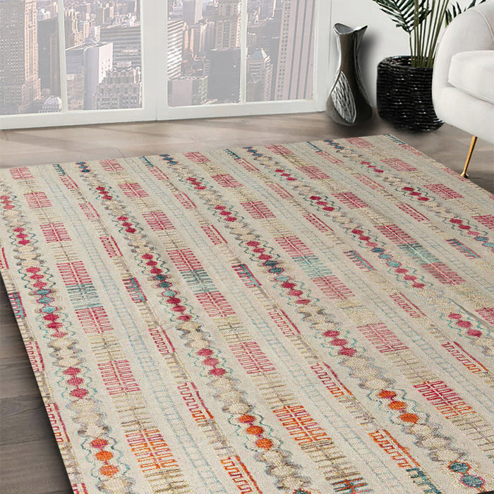 Abstract Tan Brown Modern Rug in Family Room, abs4449