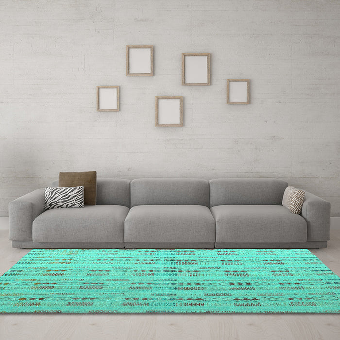 Machine Washable Abstract Turquoise Modern Area Rugs in a Living Room,, wshabs4449turq