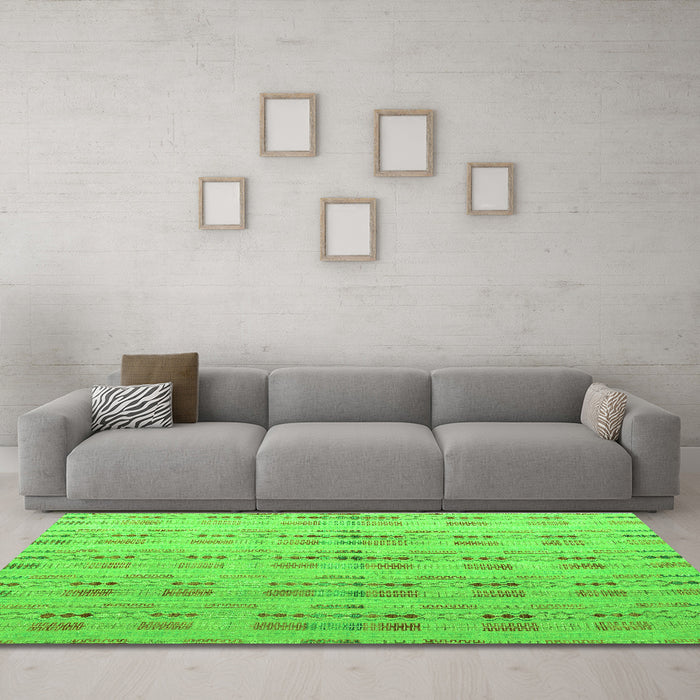 Machine Washable Abstract Green Modern Area Rugs in a Living Room,, wshabs4449grn