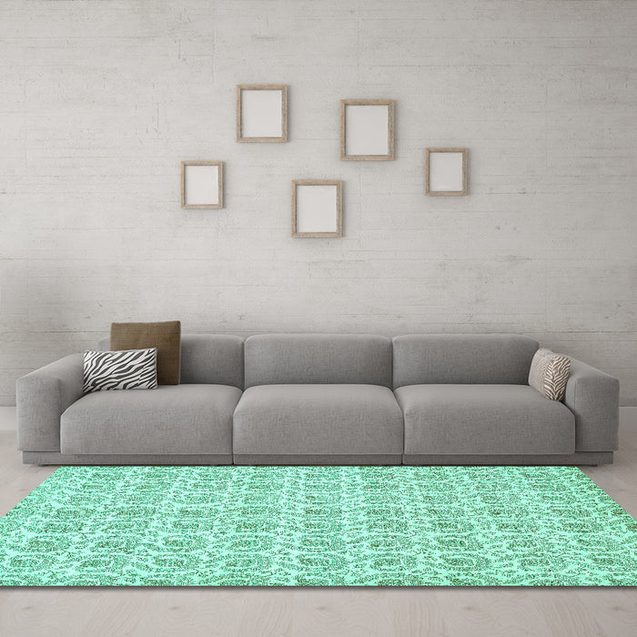 Machine Washable Abstract Turquoise Modern Area Rugs in a Living Room,, wshabs444turq