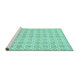 Sideview of Machine Washable Abstract Turquoise Modern Area Rugs, wshabs444turq