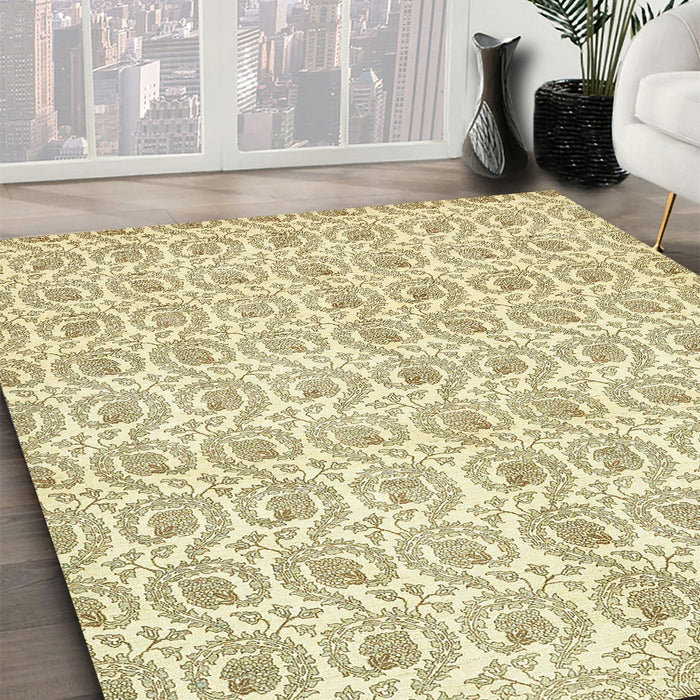 Abstract Copper Green Modern Rug in Family Room, abs444