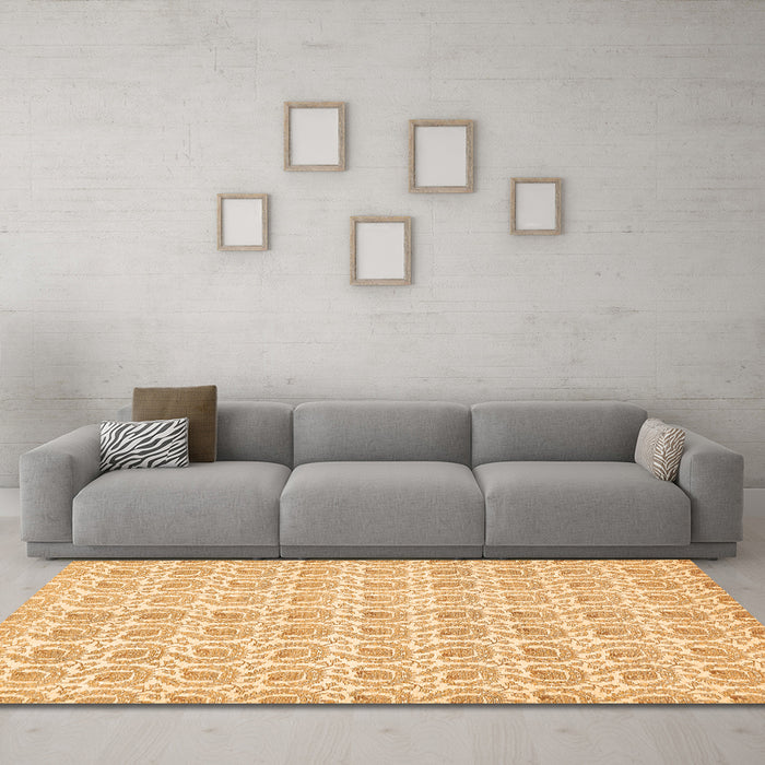 Machine Washable Abstract Orange Modern Area Rugs in a Living Room, wshabs444org