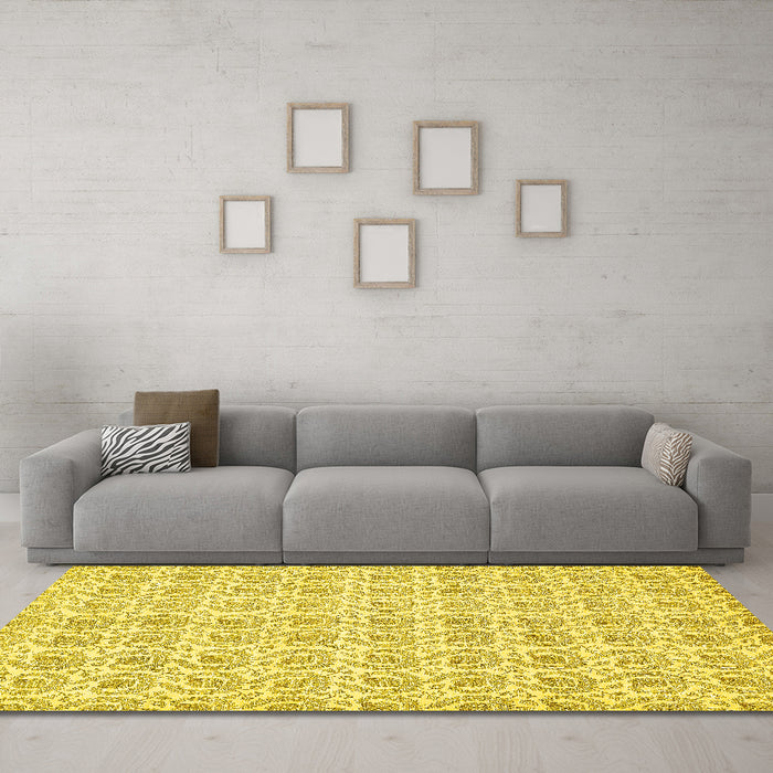 Machine Washable Abstract Yellow Modern Rug in a Living Room, wshabs444yw