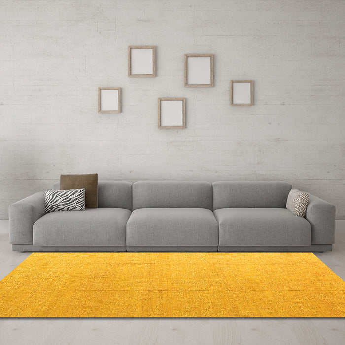 Machine Washable Abstract Yellow Modern Rug in a Living Room, wshabs4450yw
