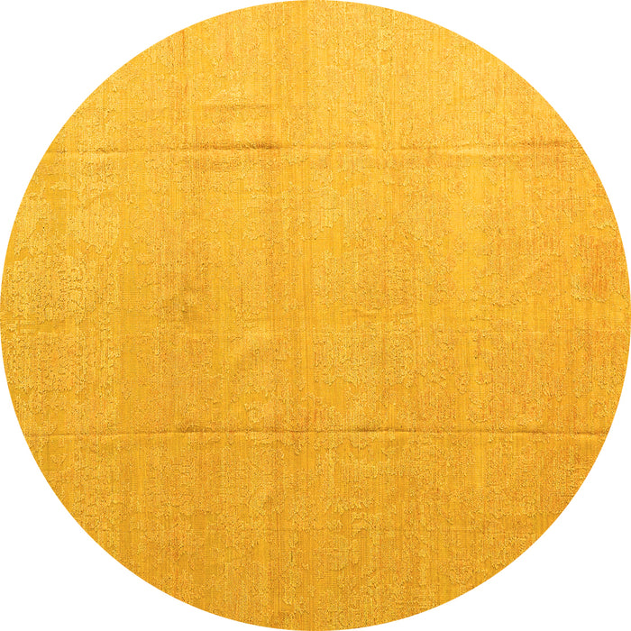 Round Machine Washable Abstract Yellow Modern Rug, wshabs4450yw