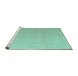 Sideview of Machine Washable Abstract Turquoise Modern Area Rugs, wshabs4450turq