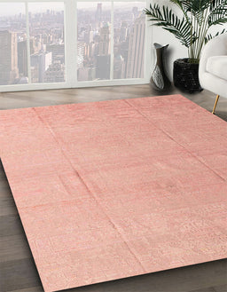 Machine Washable Abstract Light Salmon Pink Rug in a Family Room, wshabs4450