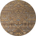 Round Abstract Reddish Brown Modern Rug, abs4451