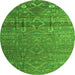 Round Machine Washable Abstract Green Modern Area Rugs, wshabs4451grn