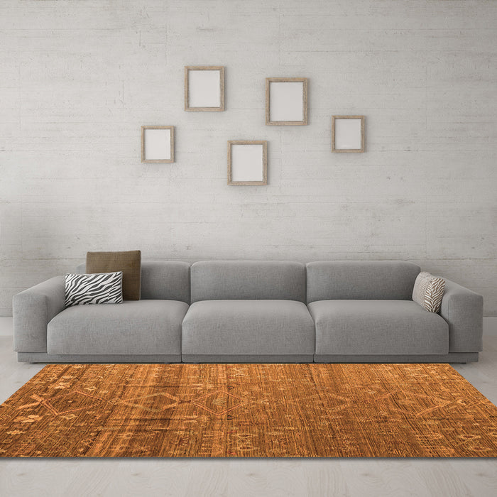 Machine Washable Abstract Orange Modern Area Rugs in a Living Room, wshabs4451org