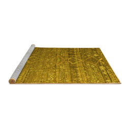 Sideview of Machine Washable Abstract Yellow Modern Rug, wshabs4451yw