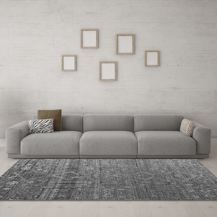 Machine Washable Abstract Gray Modern Rug in a Living Room,, wshabs4451gry