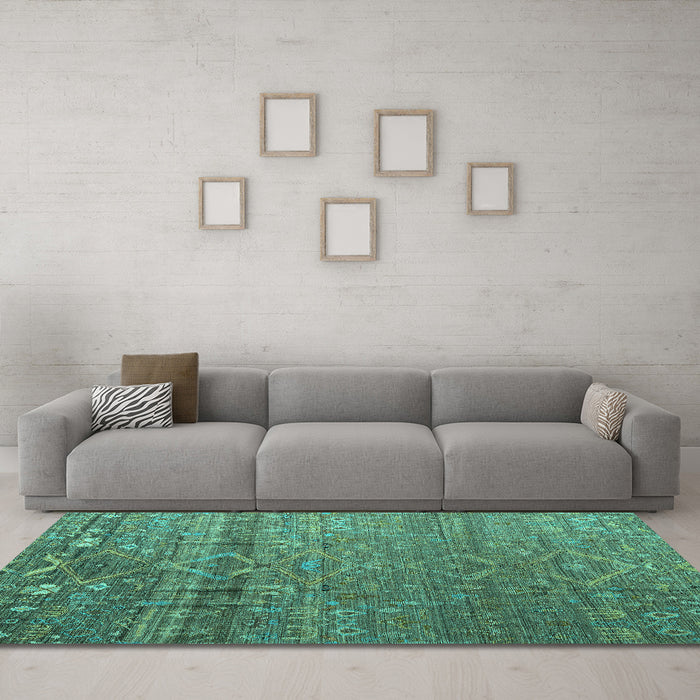 Machine Washable Abstract Turquoise Modern Area Rugs in a Living Room,, wshabs4451turq