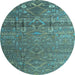 Round Machine Washable Abstract Light Blue Modern Rug, wshabs4451lblu