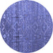 Round Machine Washable Abstract Blue Modern Rug, wshabs4451blu