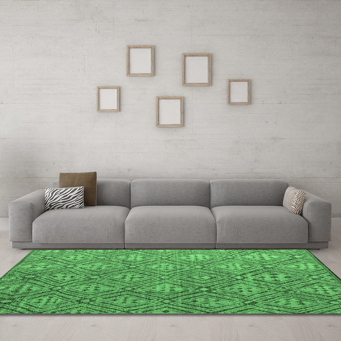 Machine Washable Abstract Emerald Green Modern Area Rugs in a Living Room,, wshabs4452emgrn